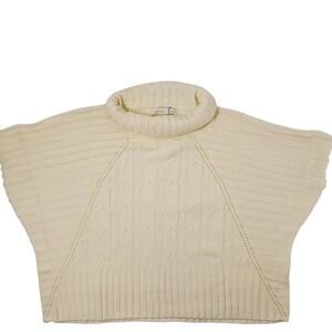 Costa Blanca S / M Cream Cowl Turtleneck Poncho Sweater Wool Linen Blend Womens